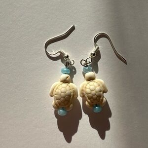 Handcrafted Silver Blue Turtle Earrings